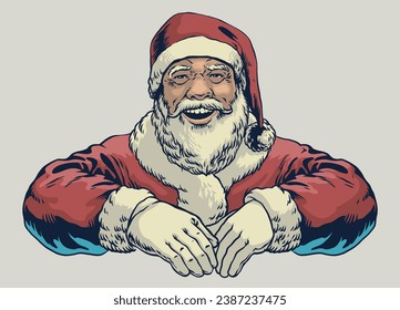 Happy Santa Claus In Vintage Style Hand Drawn