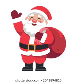 Happy Santa Claus Waving with Gift Bag Cartoon Illustration - Powered by Shutterstock - Get 15% off with code: PIKWIZARD15