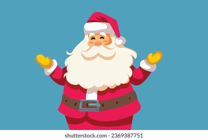 
Happy Santa Claus Welcoming Winter Holidays Vector Cartoon Illustration. Senior man dressed in Santa costume celebrating in wintertime 
