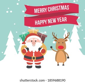 happy santa claus wishes a merry christmas and new year
