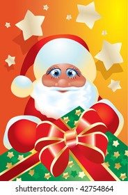 Happy Santa with gift.