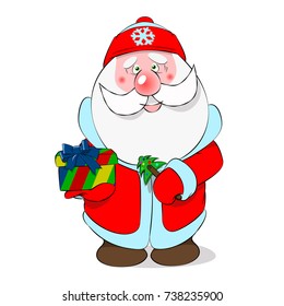 Happy Santa with gifts congratulates you on Christmas and Happy New Year!