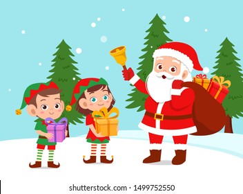 happy santa give present to kids