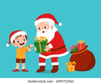 happy santa give present to kids