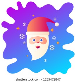 Happy Santa gradient flat icon with fluid background.