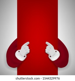 Happy Santa Hand Pointing At Red Blank Banner. EPS10 Vector