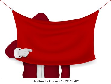 Happy Santa Hand Pointing At Red Blank Banner. EPS10 Vector