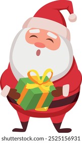 Happy Santa hold gift box cartoon character