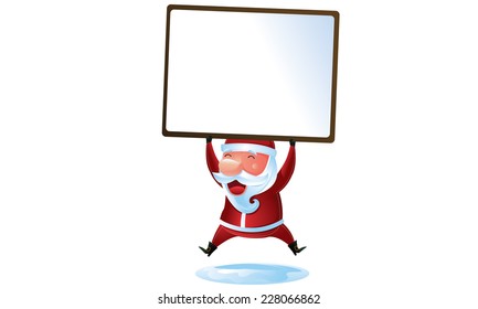 Happy Santa jump with sign