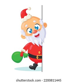 Happy santa peeking from the side.