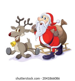 Happy santa with an reindeer