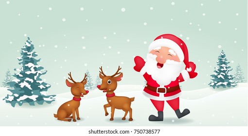 Happy Santa with reindeer 
