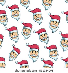 happy santa with smile using doodle art in seamless pattern