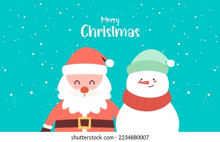 Happy Santa and Snowman Flat Background