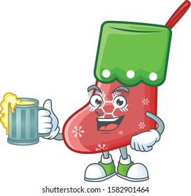 Happy santa socks holding a glass of beer