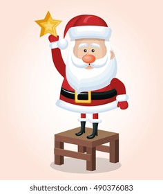 happy santa stand on chair with star golden