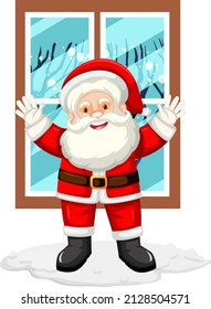 Happy Santa standing by the window illustration