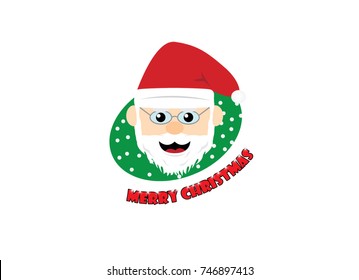 Happy Santa's face with a "Merry Christmas" wording on snowing and Christmas green color background. All in vector design.