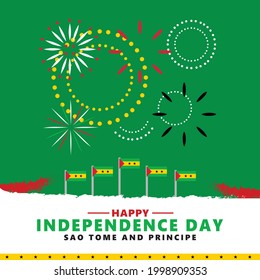Happy Sao Tome and Principe independence day. African country national day vector illustration with its national flags and fireworks.