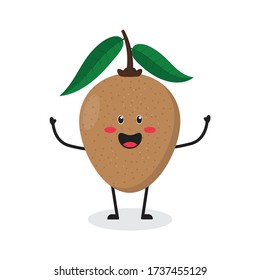 happy sapodilla fruit cute character mascot vector design