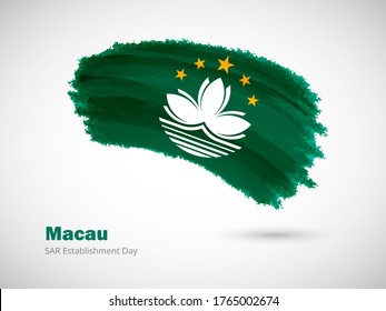 Feliz Día del Establecimiento SAR de Macao con fondo artístico de la bandera del país de la acuarela. Ilustración de la bandera de la brocha de Grunge