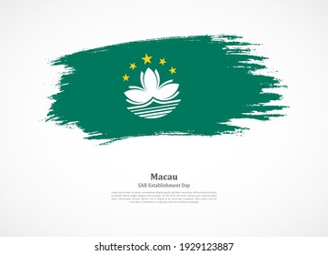 Feliz Día de Establecimiento de SAR de Macao con bandera nacional en textura gruesa