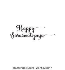 Happy Saraswati Puja handwritten ink lettering inscription. calligraphy text. vector illustration