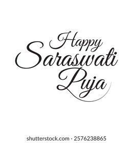 Happy Saraswati Puja handwritten ink lettering inscription. calligraphy text. vector illustration