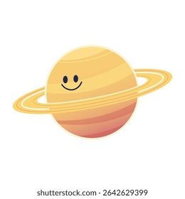 Happy Saturn planet character. The giant planet of the Solar system. Cartoon space object with rings. Vector illustration