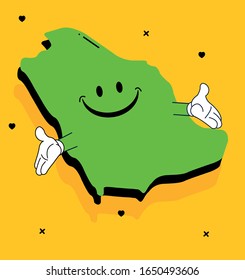 Happy Saudi Arabia map welcoming and smiliing with open arms. - Vector Illustration