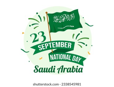 Happy Saudi Arabia National Day Vector Illustration on September 23 with Waving Flag Background in Flat Cartoon Hand Drawn Landing Page Templates