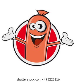 happy sausage in a badge