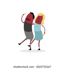 Happy sausage couple character walking vector illustration design. 