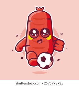 happy sausage food character mascot playing football isolated cartoon