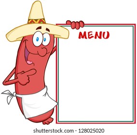 Happy Sausage With Mexican Hat Showing Menu