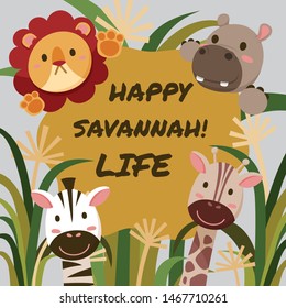 Happy Savannah Life, Vector, Illustration