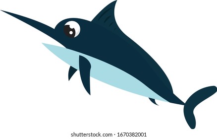 Fröhlicher Sägefisch, Illustration, Vektorillustration auf weißem Hintergrund.