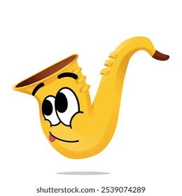 happy saxophone mascot illustration. fun and playful concept. hobby, interest, lifestyle, song, singer, sound, and music themes