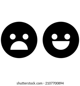 Happy and scared face icon. Black silhouette. Emotion concept. Cartoon character. Vector illustration. Stock image.