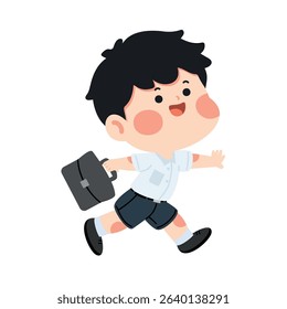 Happy School boy in uniform walking cartoon