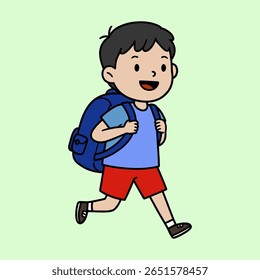Happy School Boy Walking with Backpack Vector