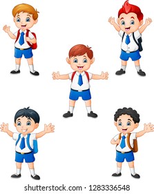 Happy school boys in different posing