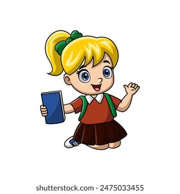 Happy happy school girl cartoon 
