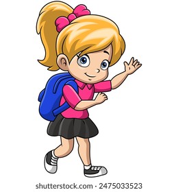 Happy happy school girl cartoon 