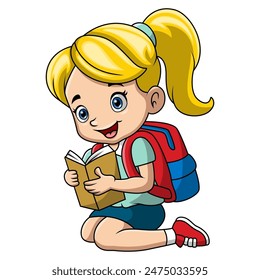 Happy happy school girl cartoon 