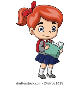 Happy happy school girl cartoon 