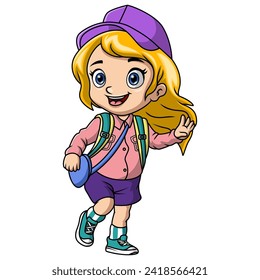 Happy school girl cartoon with backpack