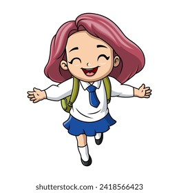 Happy school girl cartoon with backpack