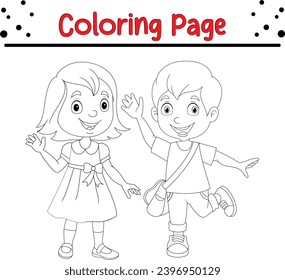 happy school kid waving hands coloring page