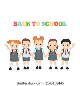 Happy school kids. Back to School. White background